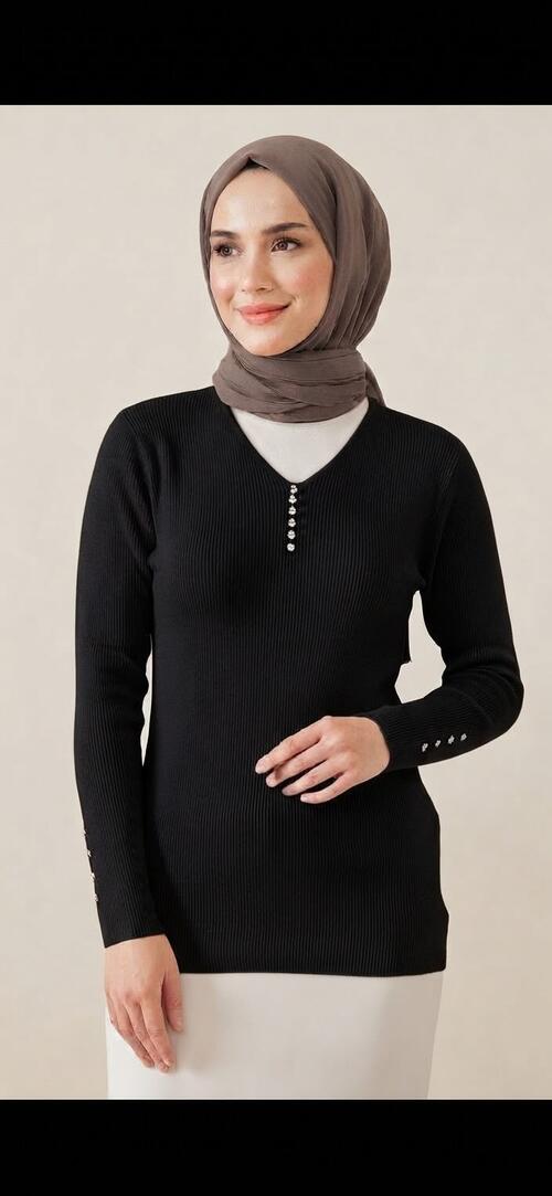 V YAKA TAŞLI FİTİL MODEL BLUZ