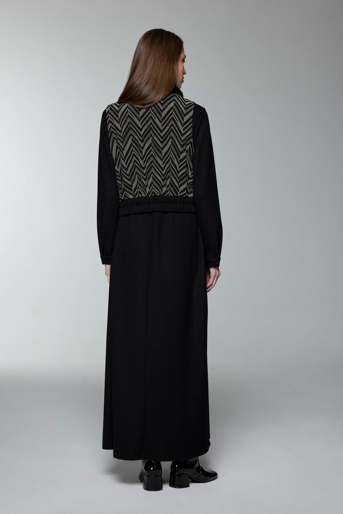 KÜRK YAKA DESENLİ YELEKLİ ELBİSE