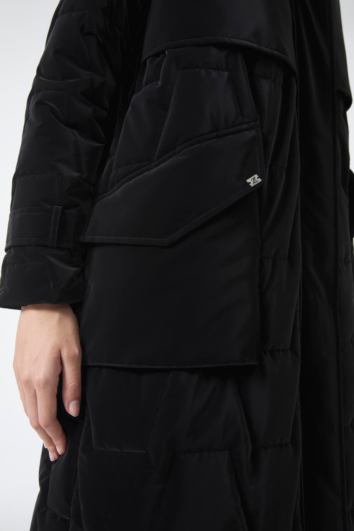 KÜRK KAPŞONLU CEP DETAYLI MONT