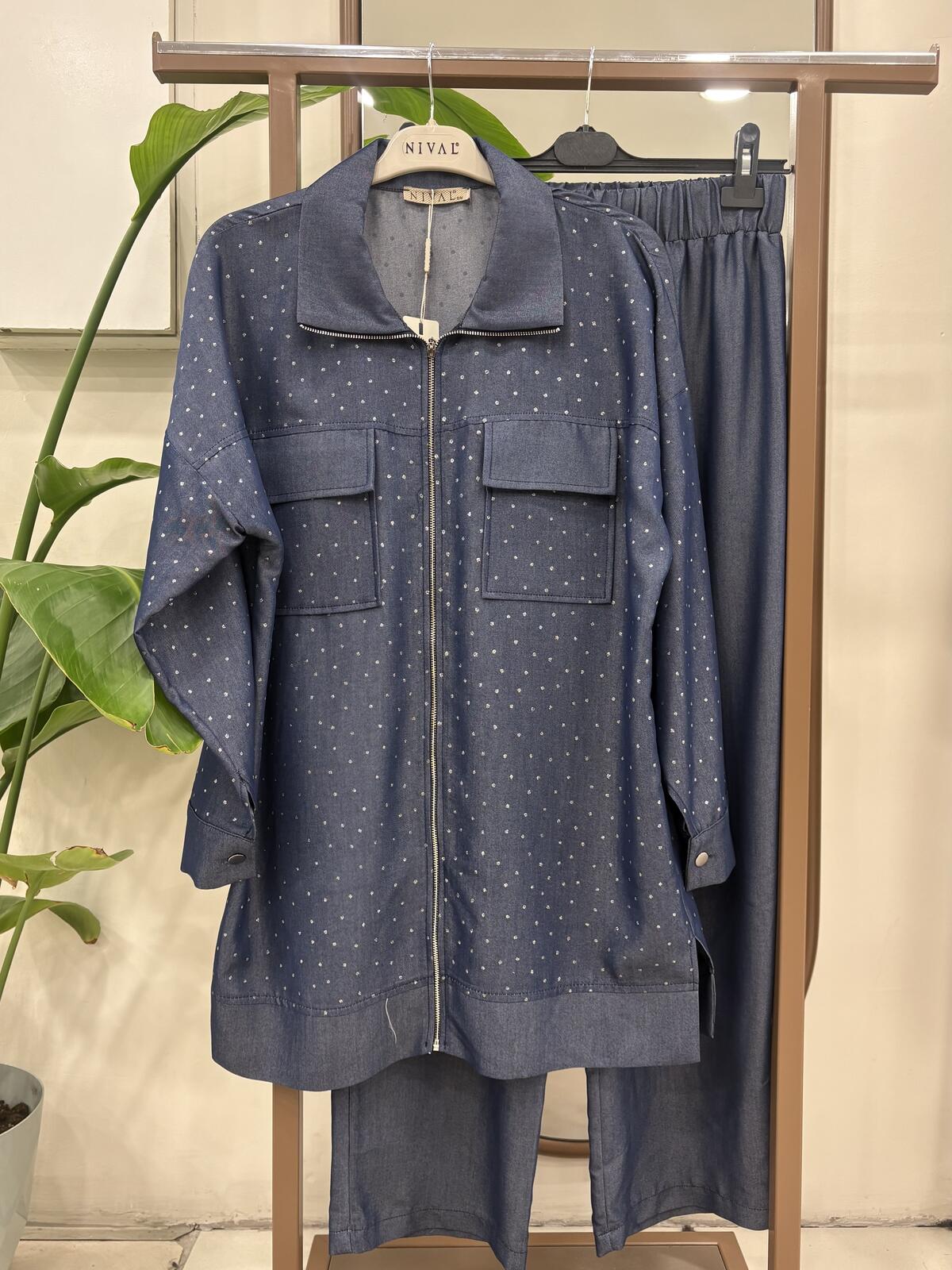 TAŞLI FERMUARLI TENCEL TAKIM