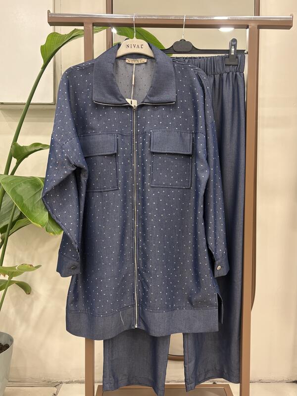 TAŞLI FERMUARLI TENCEL TAKIM