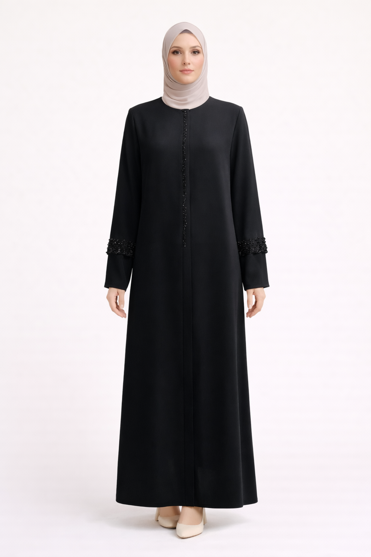 ÇİFT KOL BONCUK İŞLEMELİ FERACE