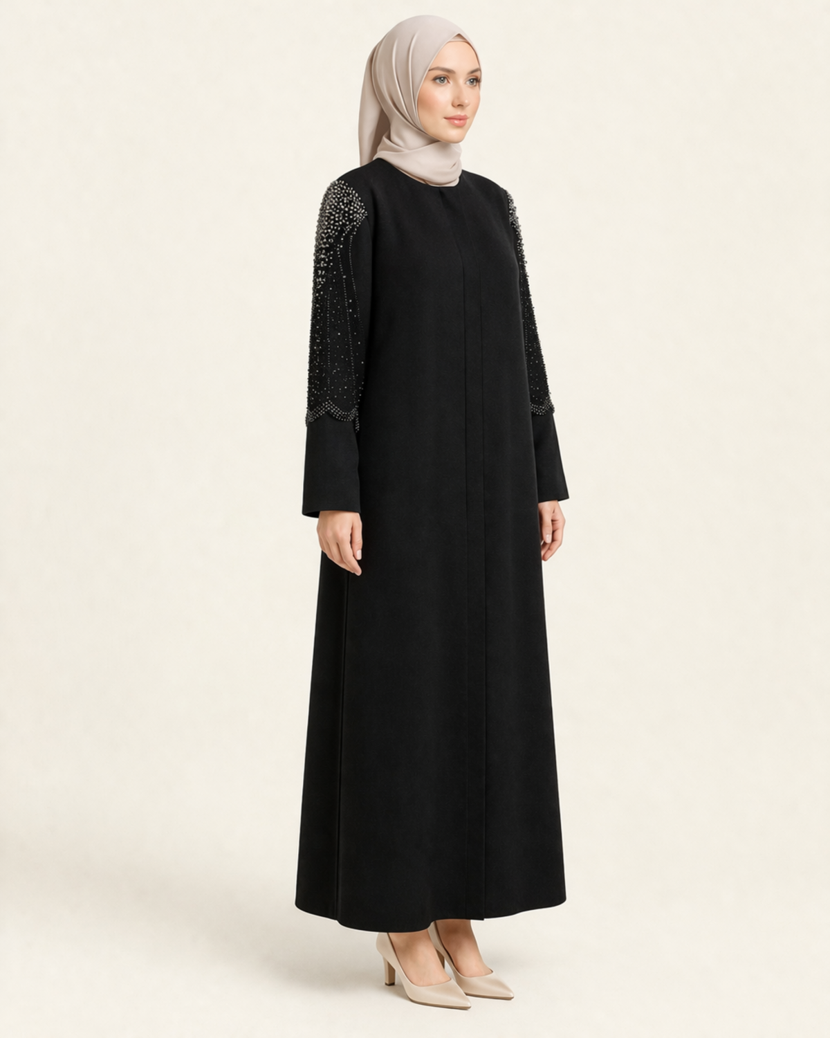 KOL TAŞ DETAYLI İŞLEMELİ FERACE