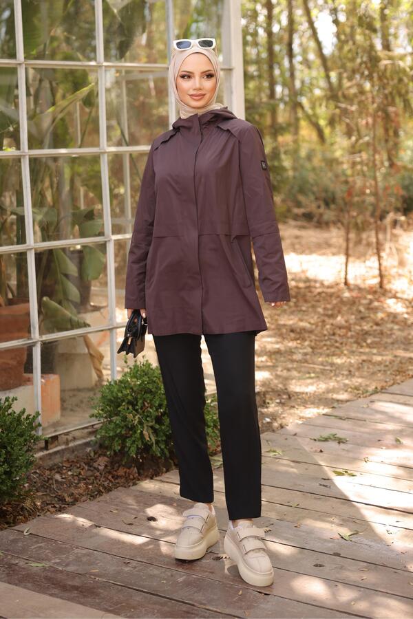 ARMA DETAYLI ŞERİTLİ KISA BOY TRENÇKOT