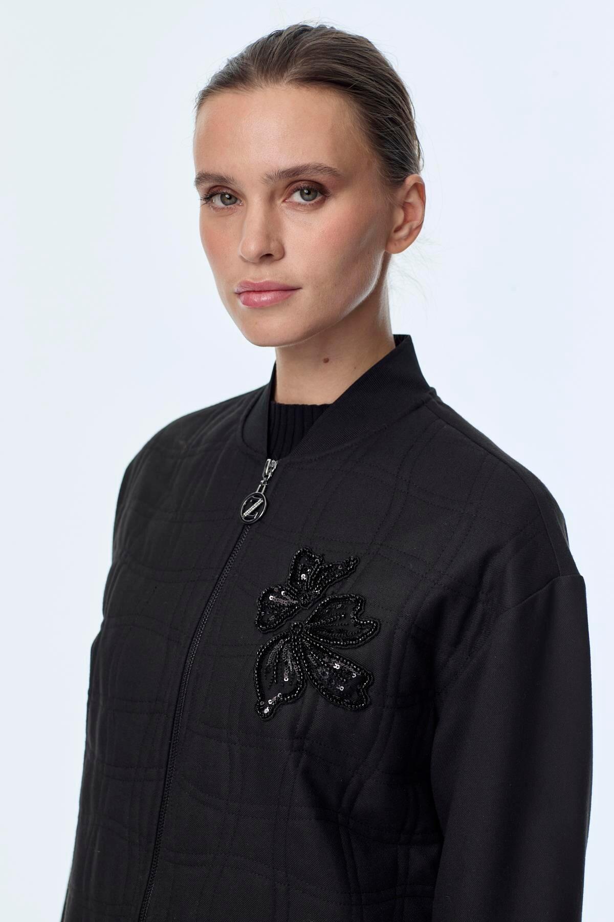 ÇİÇEK İŞLEMELİ RİBANALI CEKET