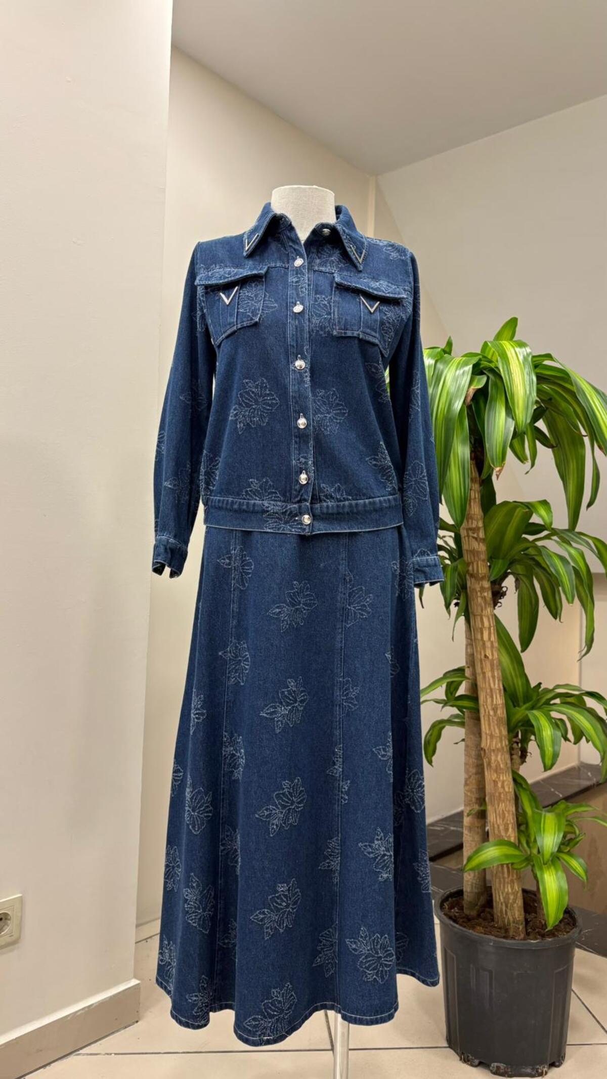 DESENLİ DENİM ETEKLİ TAKIM