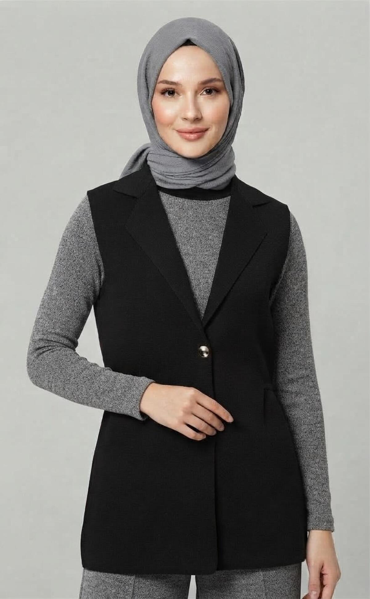 KRUVAZE YAKA BELİ LASTİKLİ YELEK