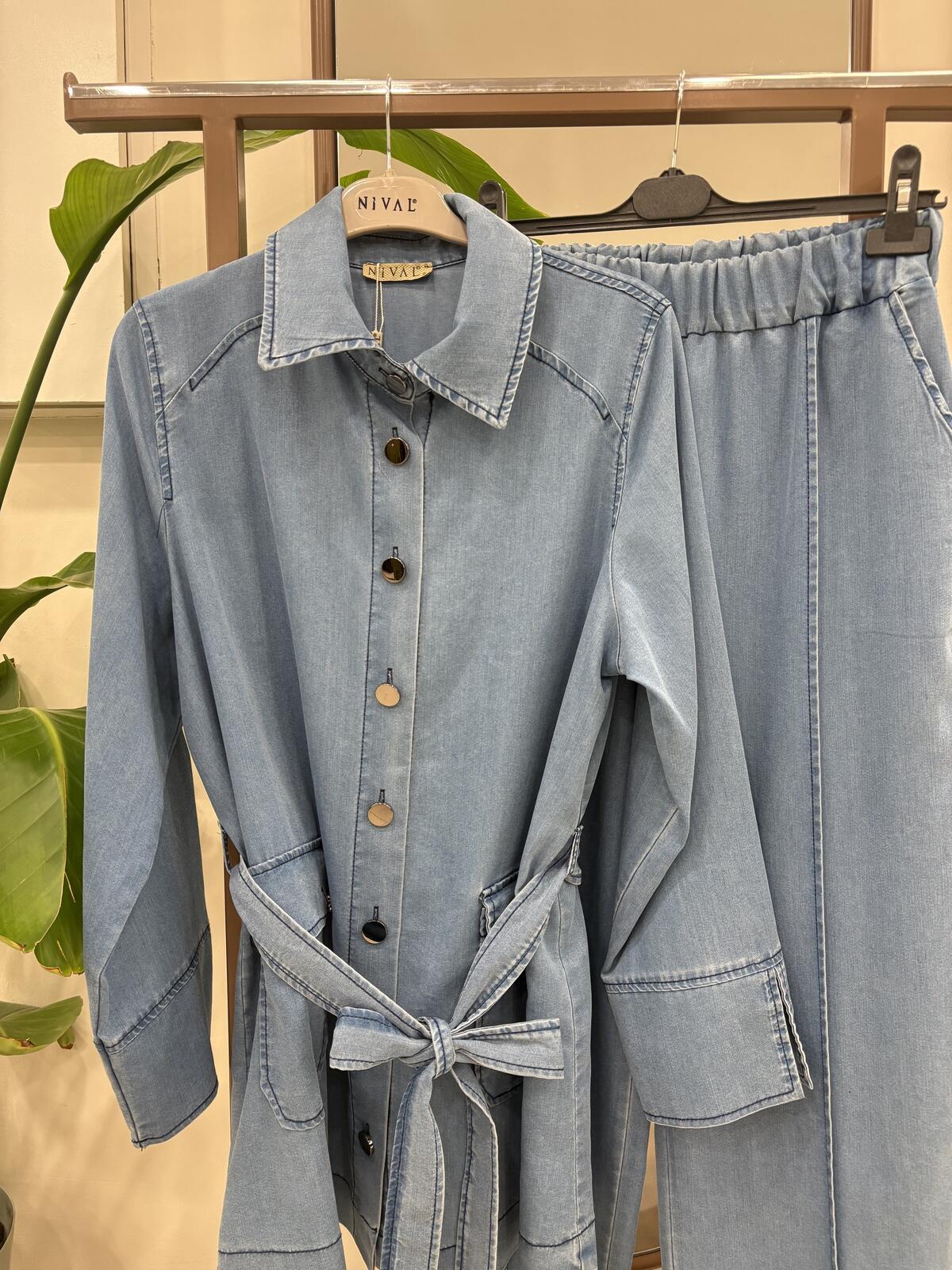 DÜĞMELİ CEP DETAYLI DENİM TAKIM