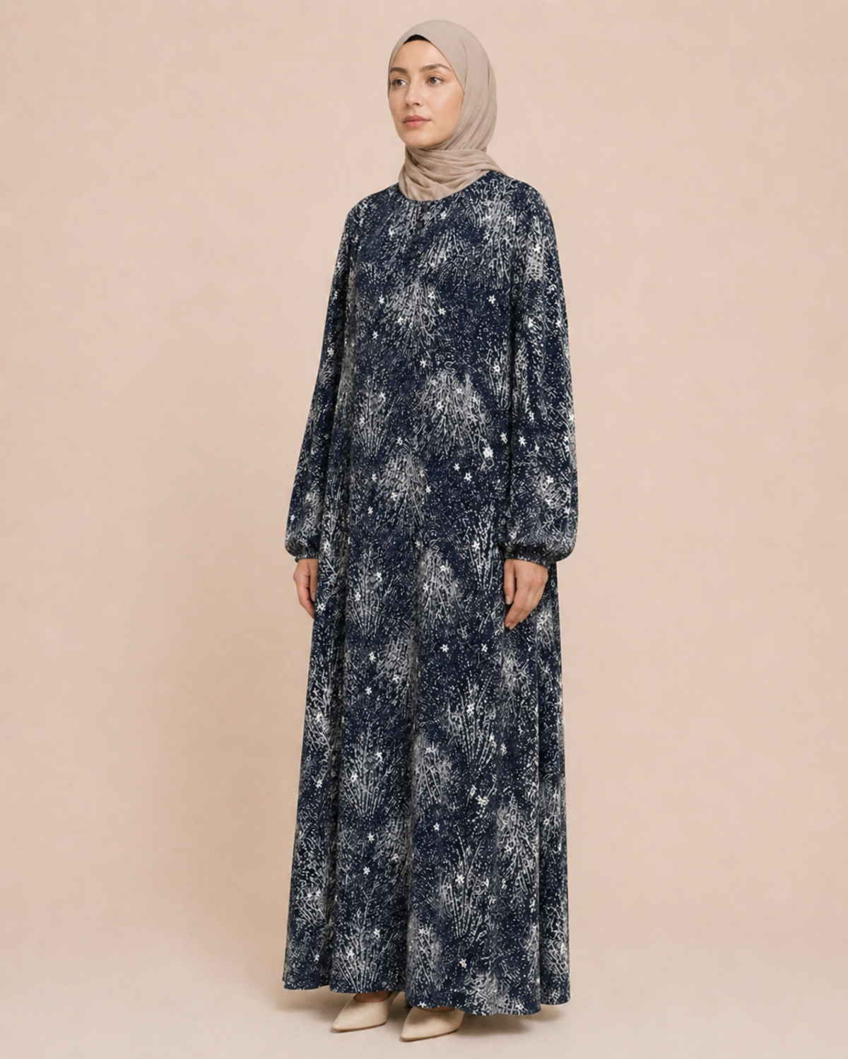 PARÇALI DESENLİ VİSKON ELBİSE