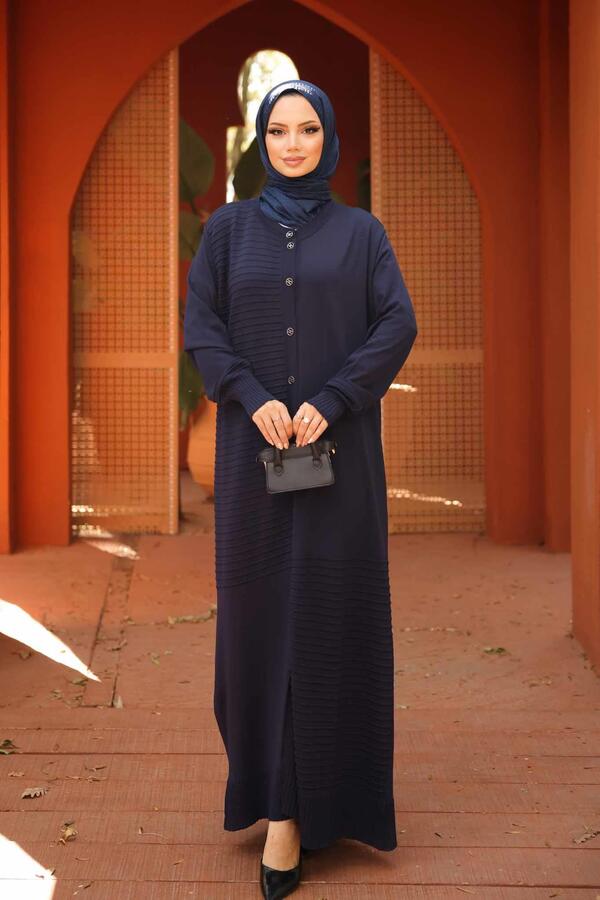 ÇİZGİ DETAYLI DÜĞMELİ TAM BOY HIRKA