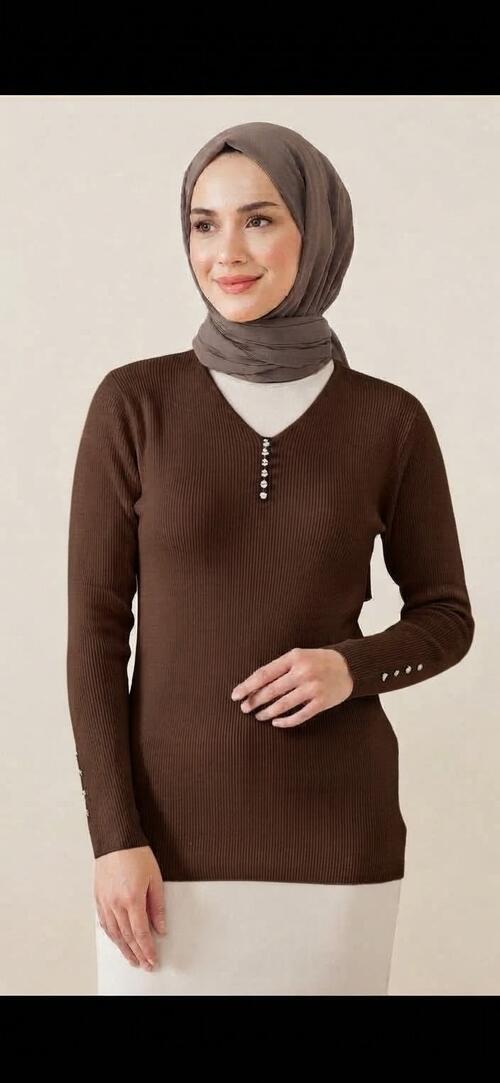 V YAKA TAŞLI FİTİL MODEL BLUZ