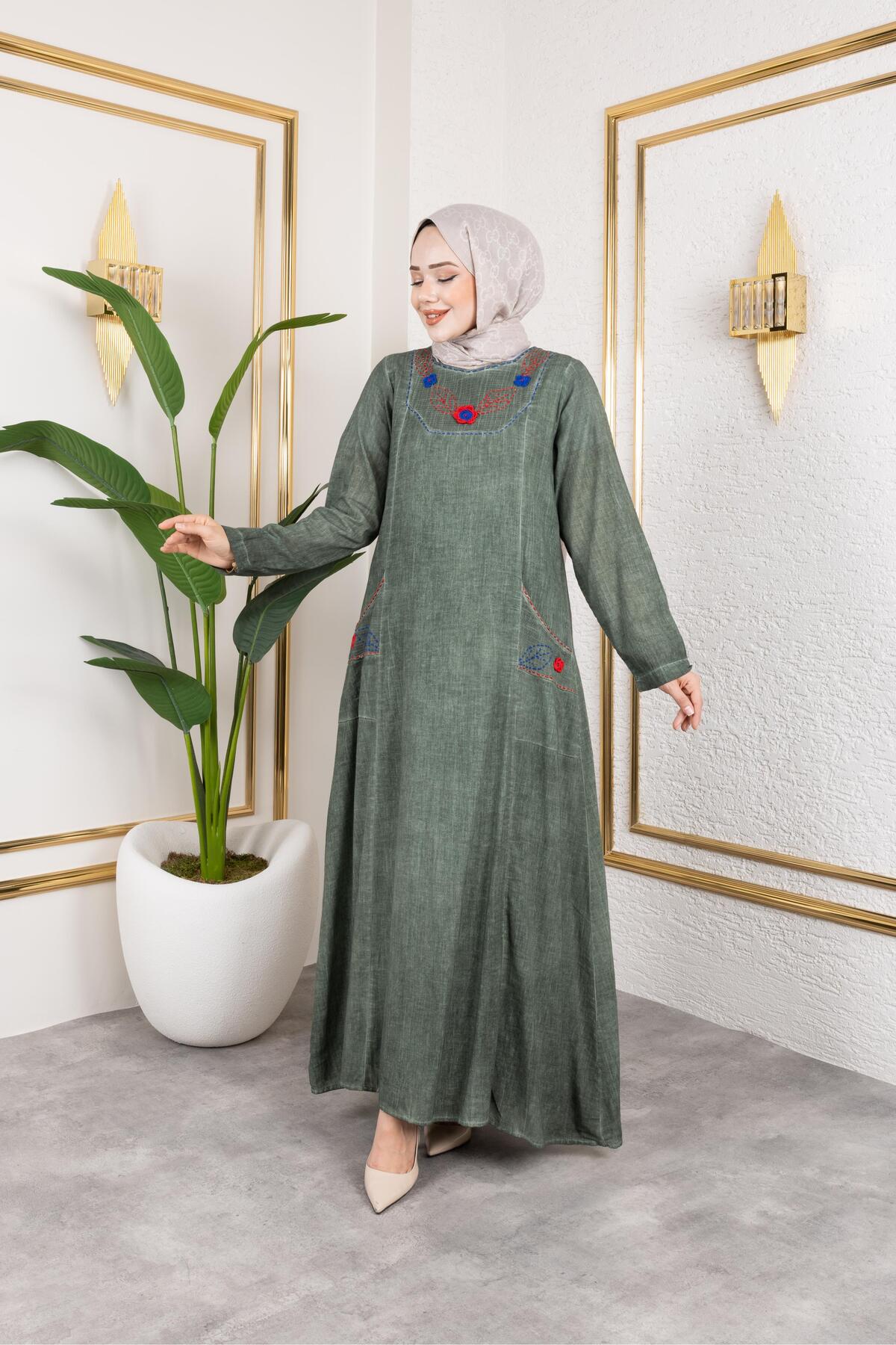 BEŞGEN DİKİŞ DETAYLI ELBİSE