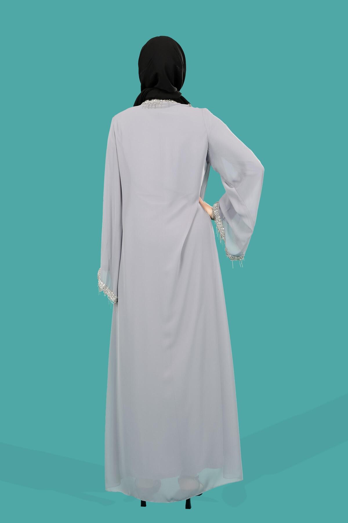 TAŞLI YELEKLİ ŞİFON ABAYA