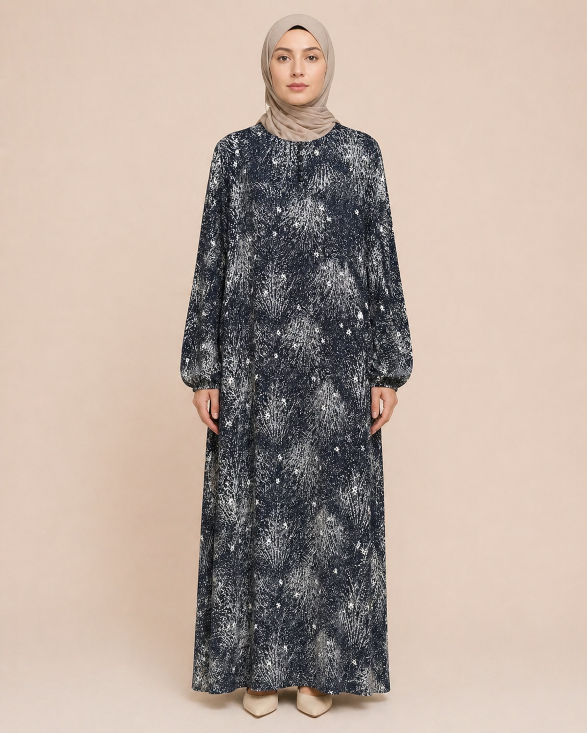 PARÇALI DESENLİ VİSKON ELBİSE