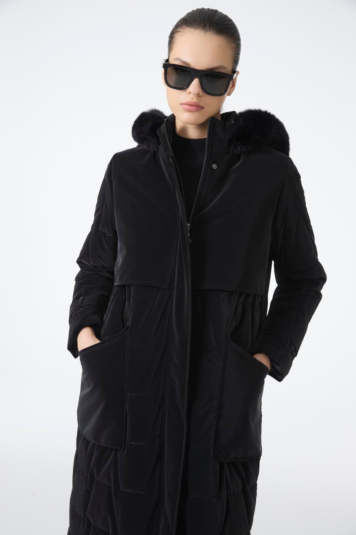 KÜRK KAPŞONLU CEP DETAYLI MONT