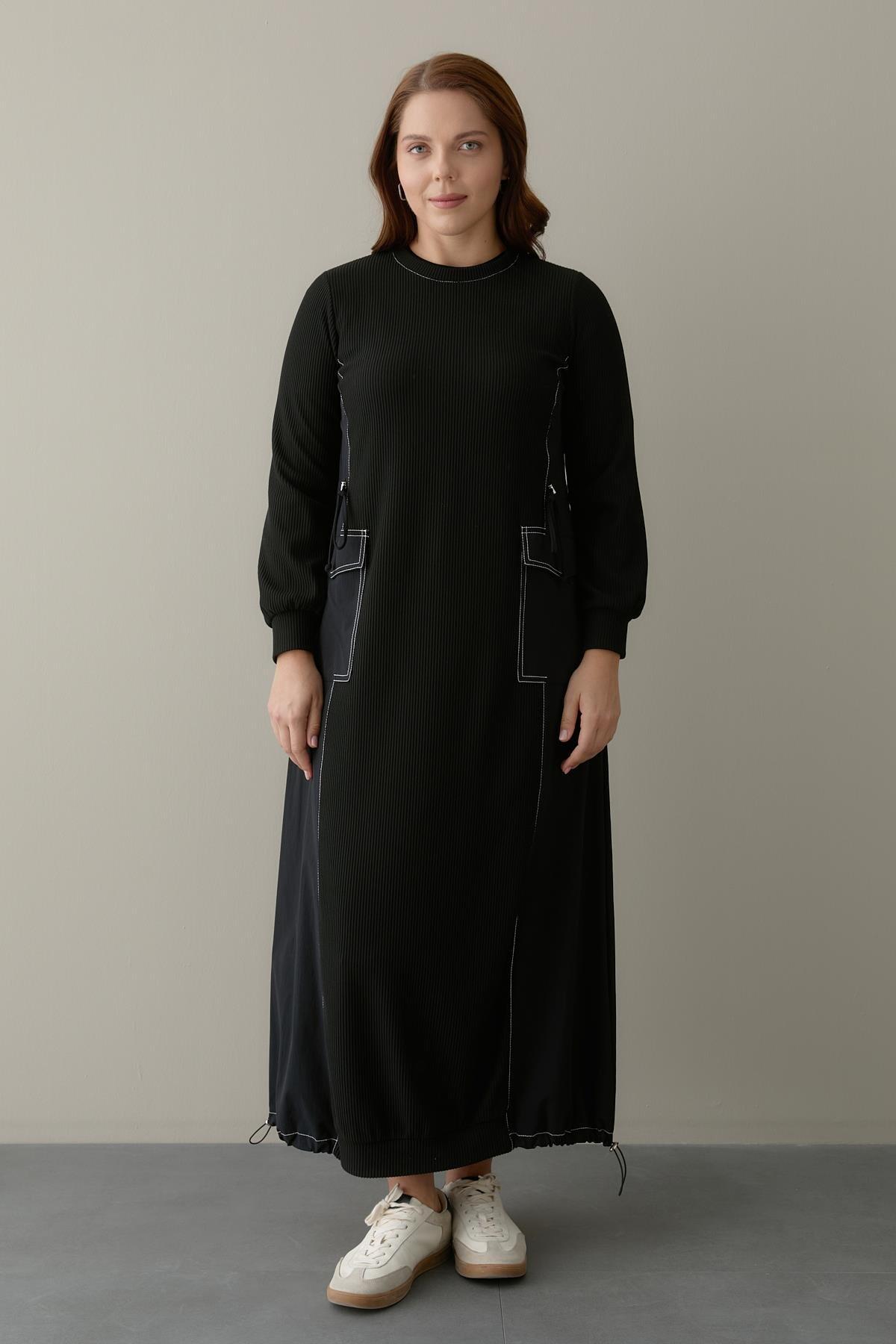 KUPLARI DİKİŞ DETAYLI ELBİSE