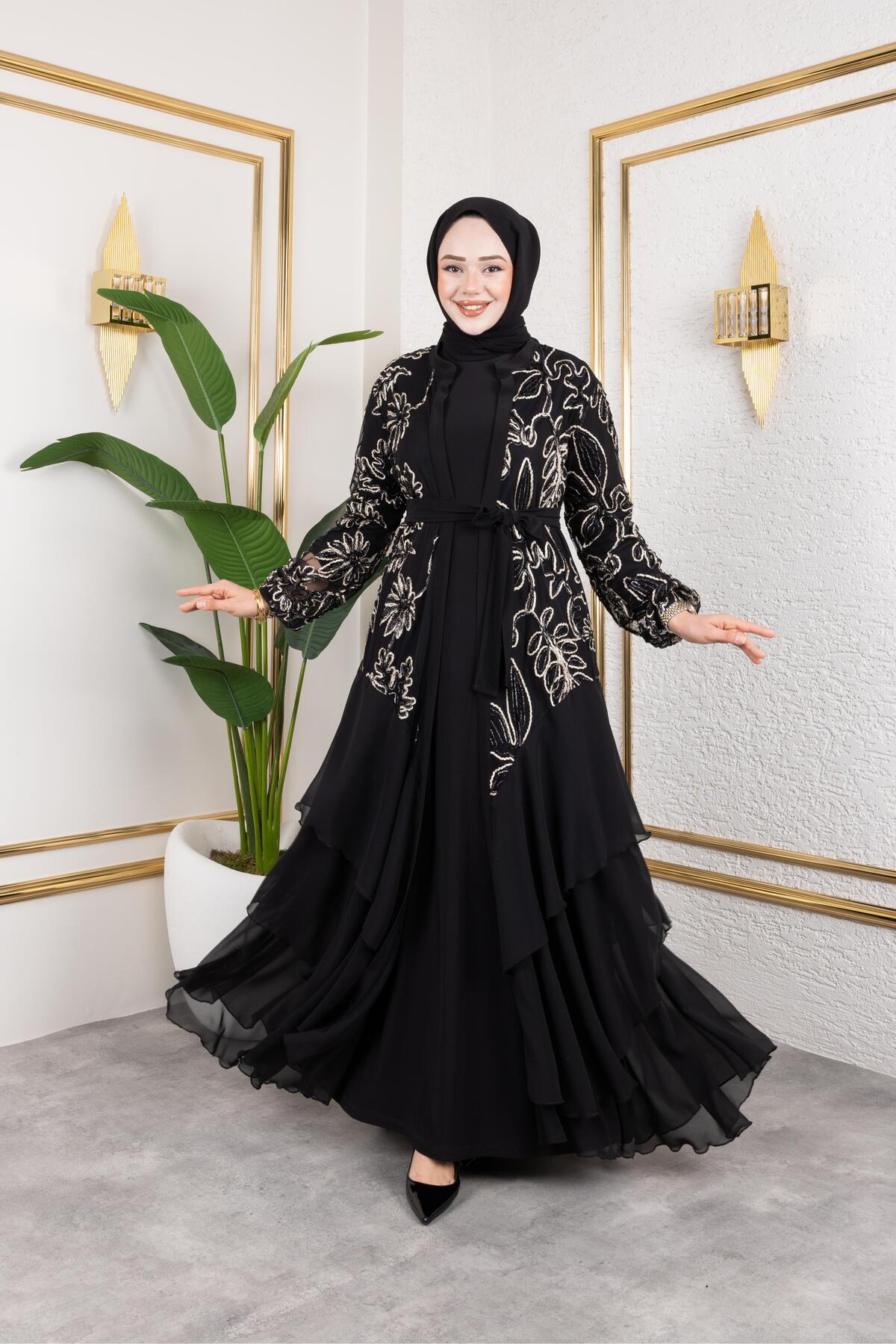 LASELİ ŞİFON KATLI ABAYA