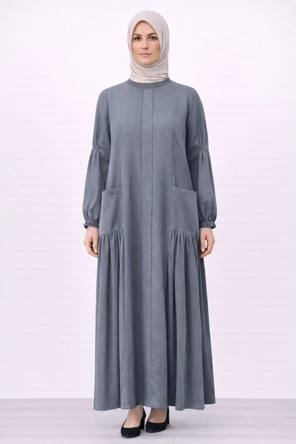 CEP DETAYLI BÜZGÜLÜ ELBİSE