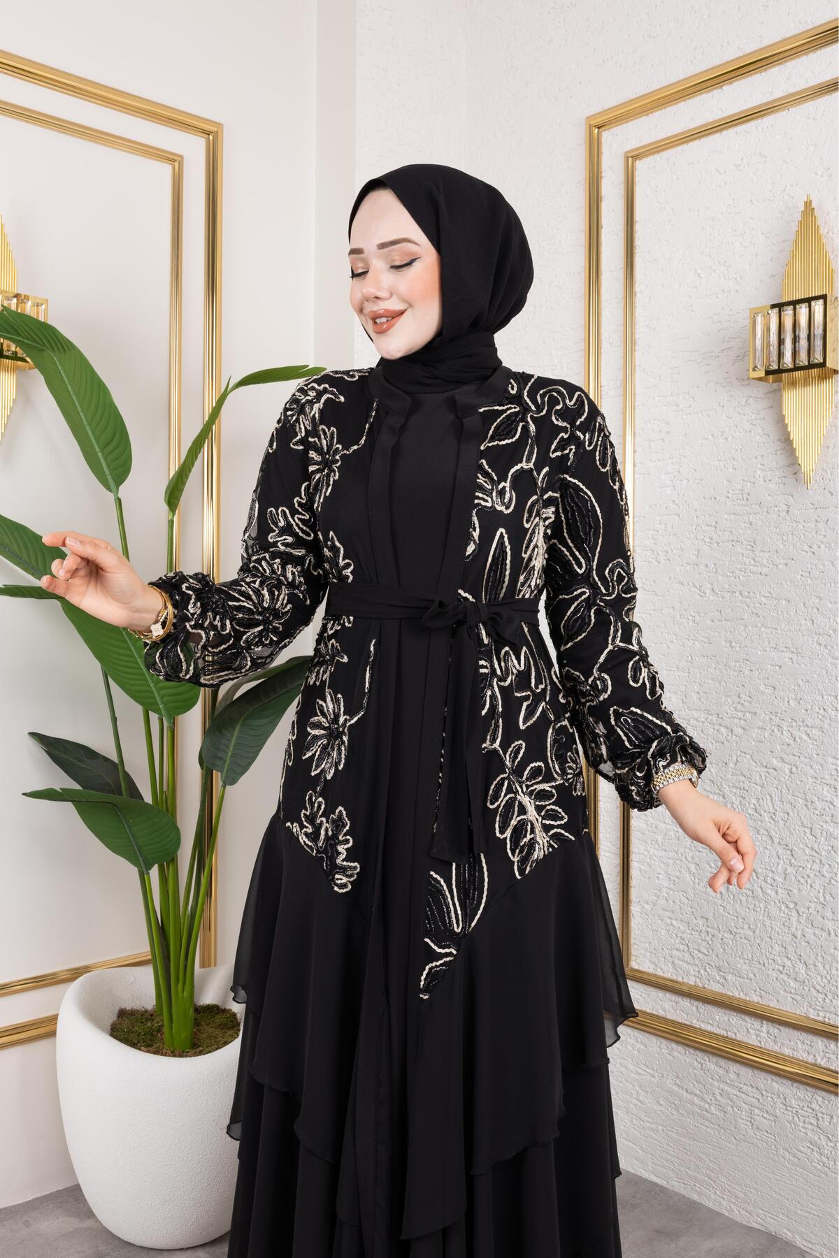 LASELİ ŞİFON KATLI ABAYA