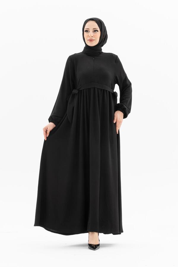 KUŞAKLI ÖN FERMUARLI ELBİSE