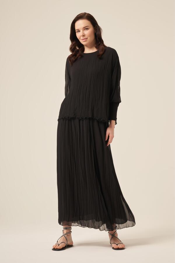 KOLU SANDY DETAYLI ŞİFON KRAŞLI ETEKLİ TAKIM