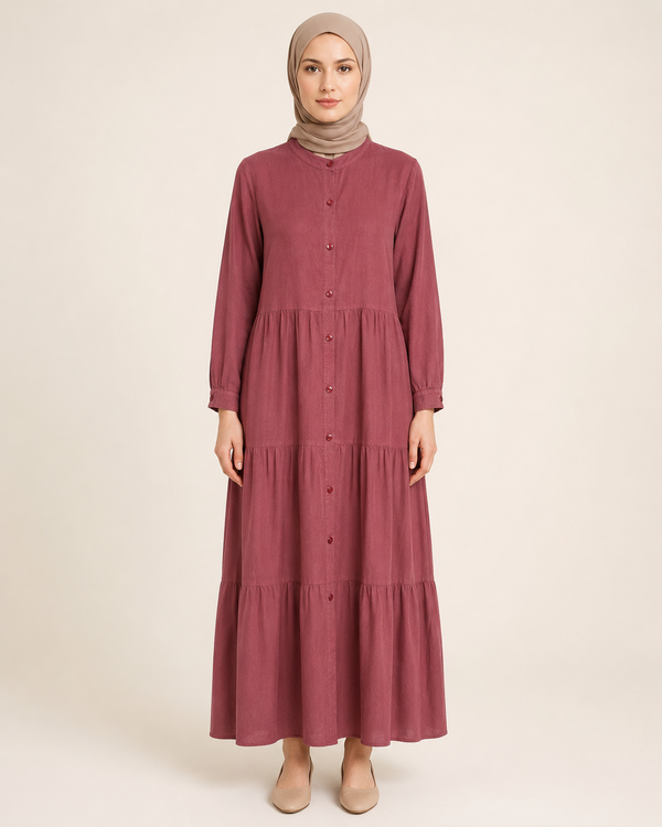 TAM BOY DÜĞMELİ TENCEL ELBİSE