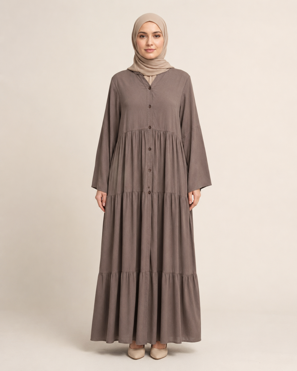 KATLI DÜĞMELİ TENCEL ELBİSE