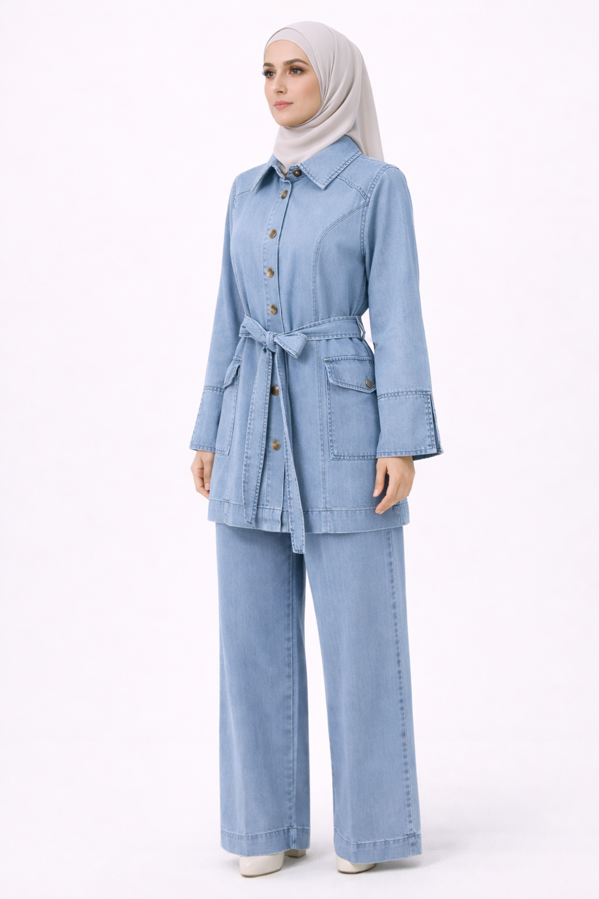 DÜĞMELİ CEP DETAYLI DENİM TAKIM