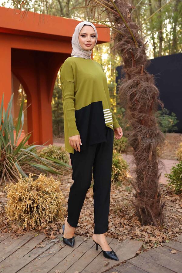 ASİMETRİK ÇİZGİ DETAYLI MERSERİZE TUNİK
