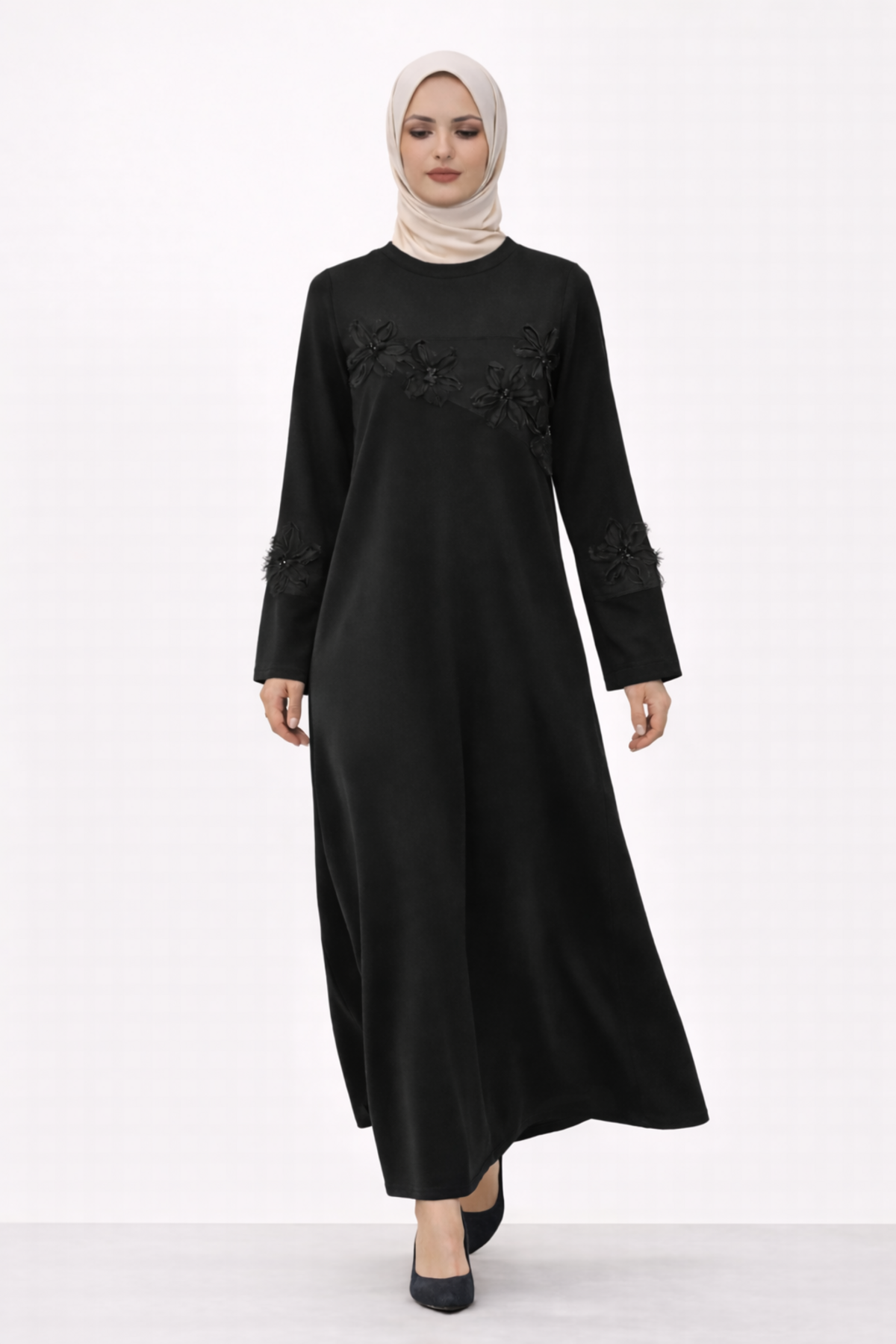 *LAZER KESİM ÇİÇEKLİ ELBİSE