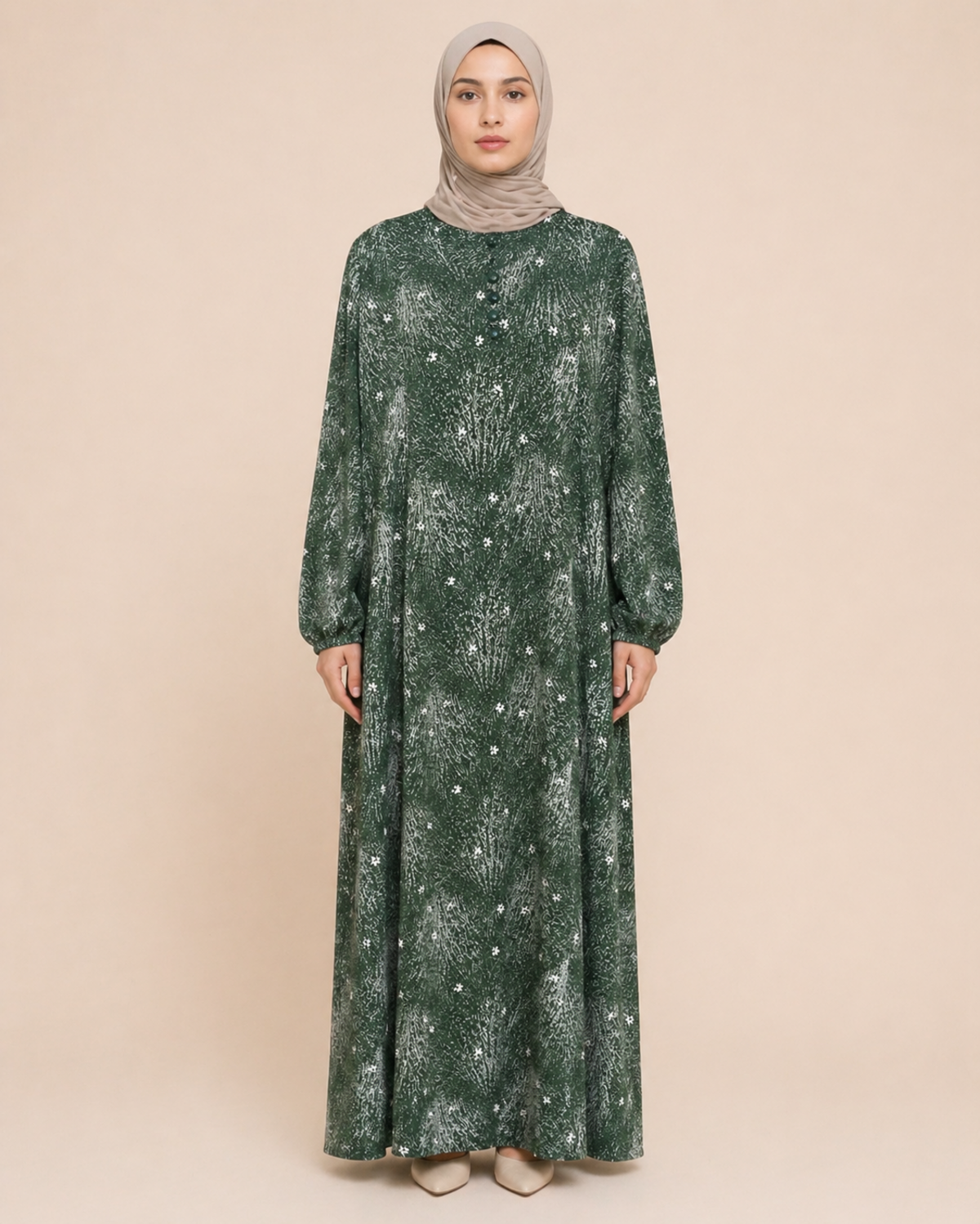 PARÇALI DESENLİ VİSKON ELBİSE