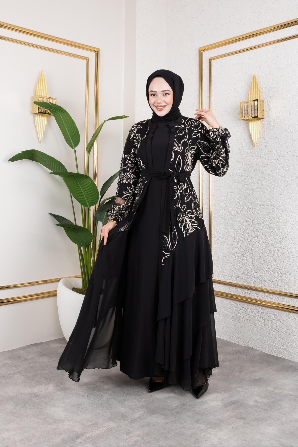 LASELİ ŞİFON KATLI ABAYA
