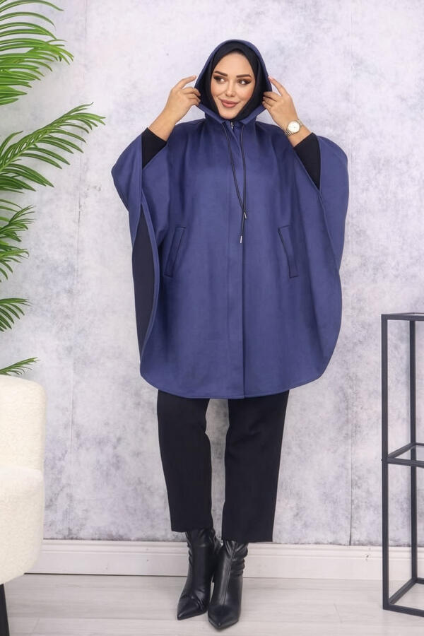 HAKİM YAKA CEPLİ KAPŞONLU SÜET PANÇO