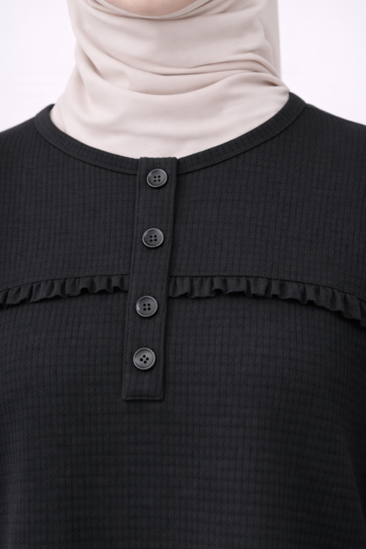 BİSİKLET YAKA FİTİLLİ İŞLEMELİ BLUZ