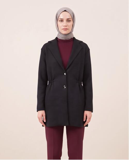 KRUVAZE YAKA BELİ LASTİKLİ HIRKA