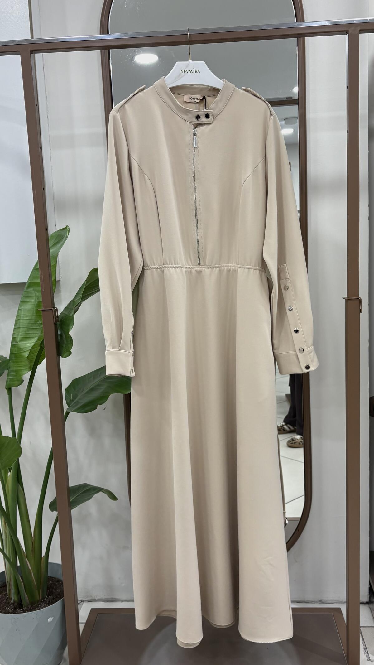 YARIM FERMUAR ÇIT ÇIT DETAYLI ELBİSE