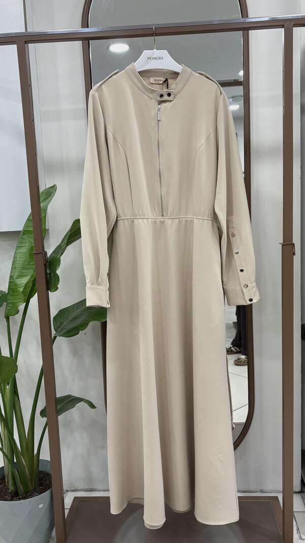 YARIM FERMUAR ÇIT ÇIT DETAYLI ELBİSE