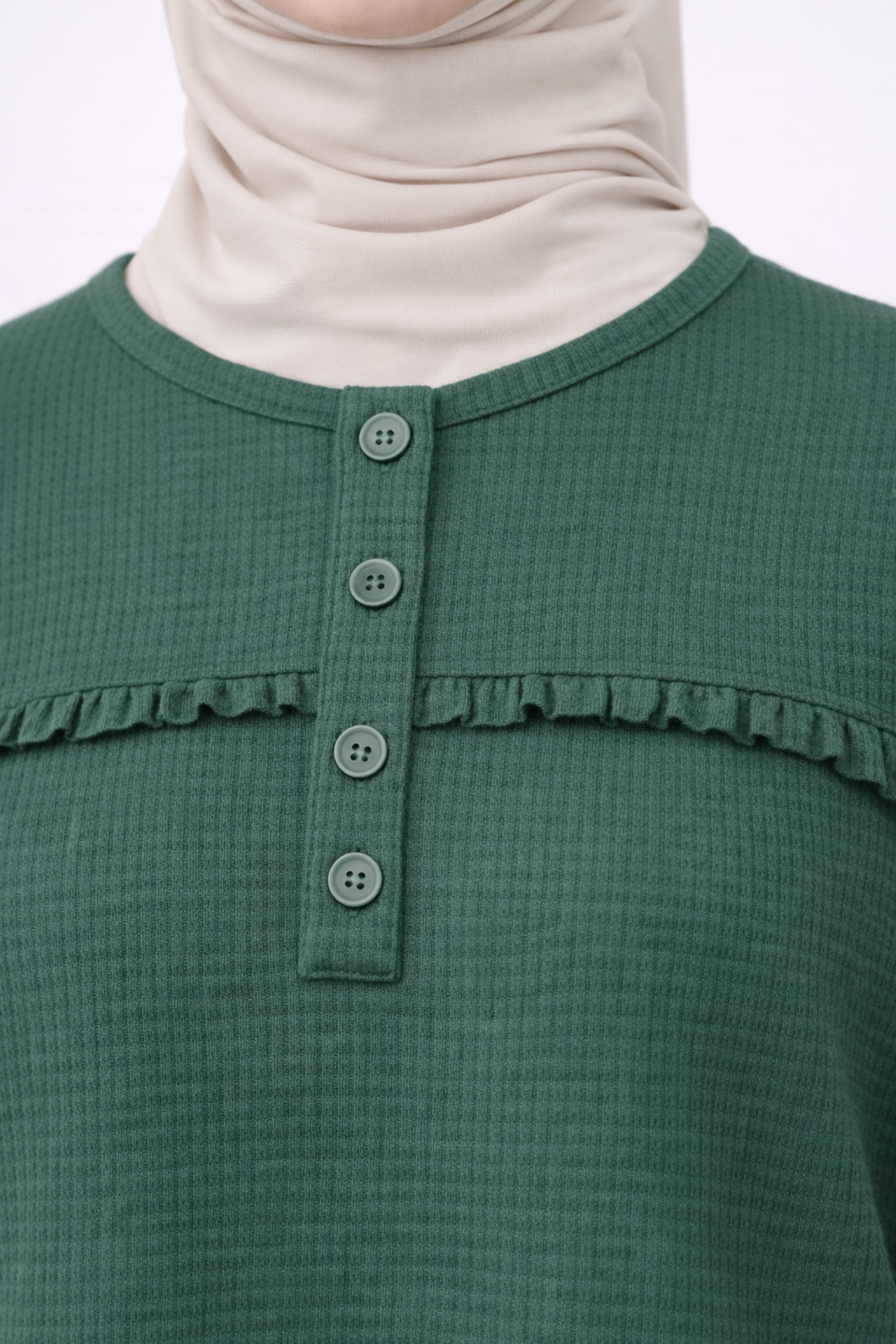 BİSİKLET YAKA FİTİLLİ İŞLEMELİ BLUZ