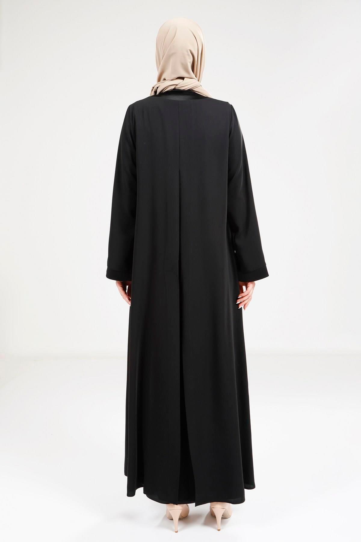 SATEN DETAYLI SİM ŞERİTLİ ABAYA