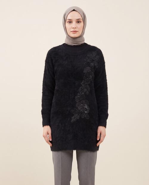 ANGORA İŞLEMELİ KAZAK TUNİK