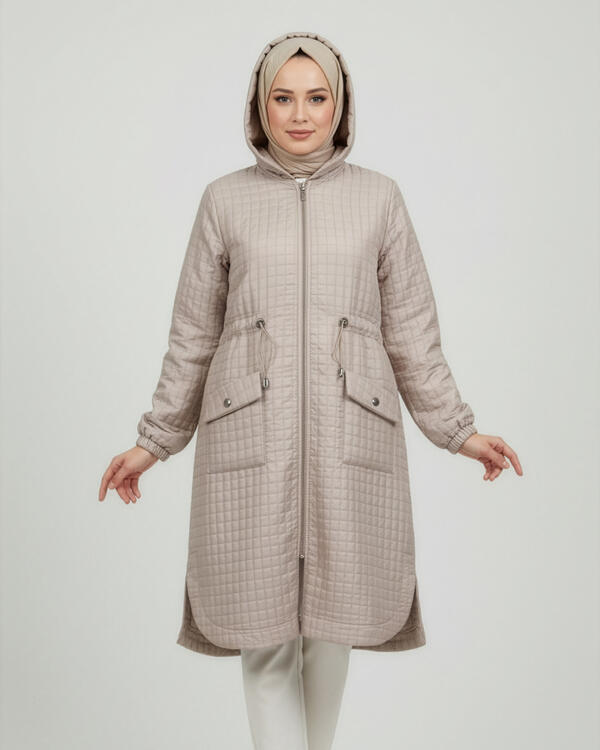 TORBA CEPLİ KAPŞONLU KISA MONT