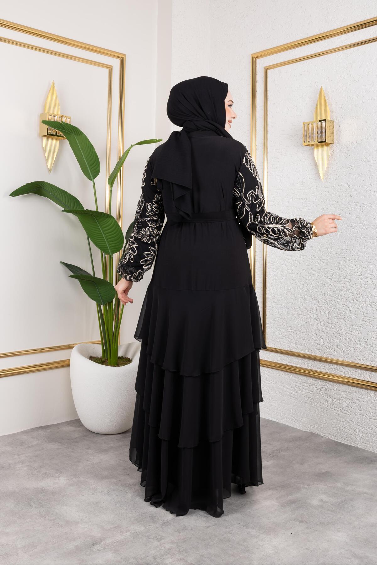 LASELİ ŞİFON KATLI ABAYA