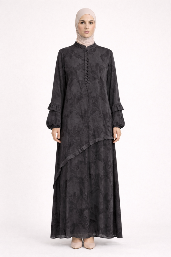 DESENLİ DÜĞMELİ KUPRA ELBİSE