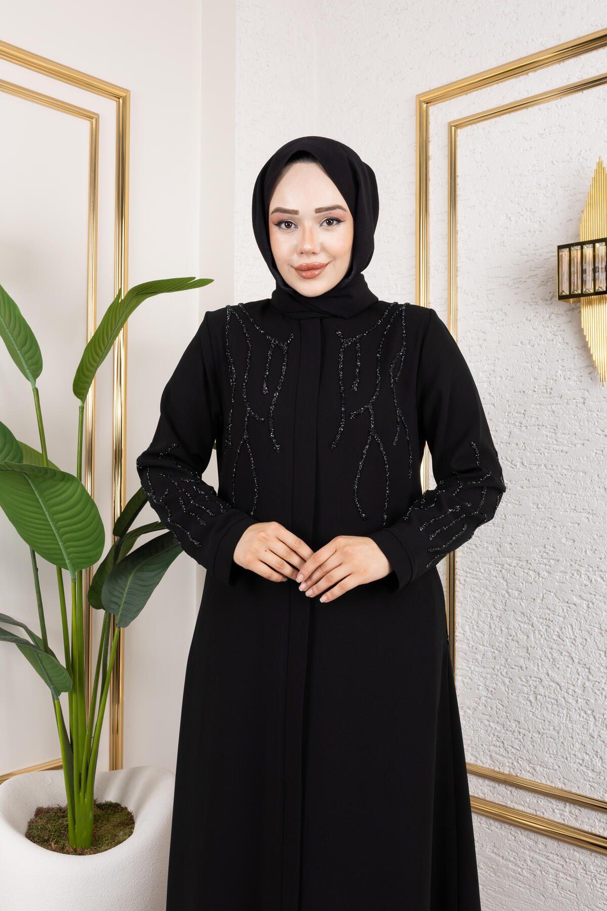 BİSİKLET YAKA DAL DETAYLI FERACE