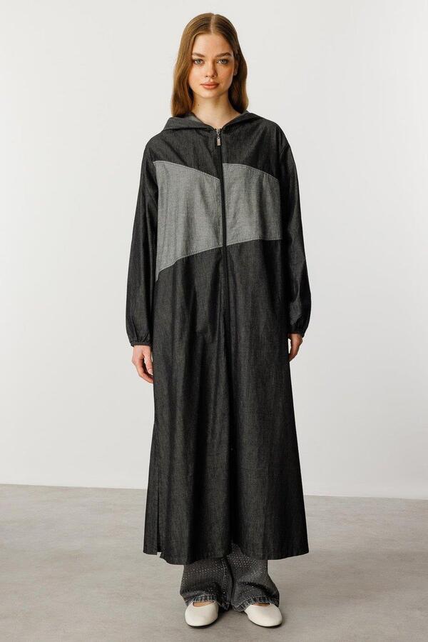 GARNİ DETAYLI KAPŞONLU DENİM KAP