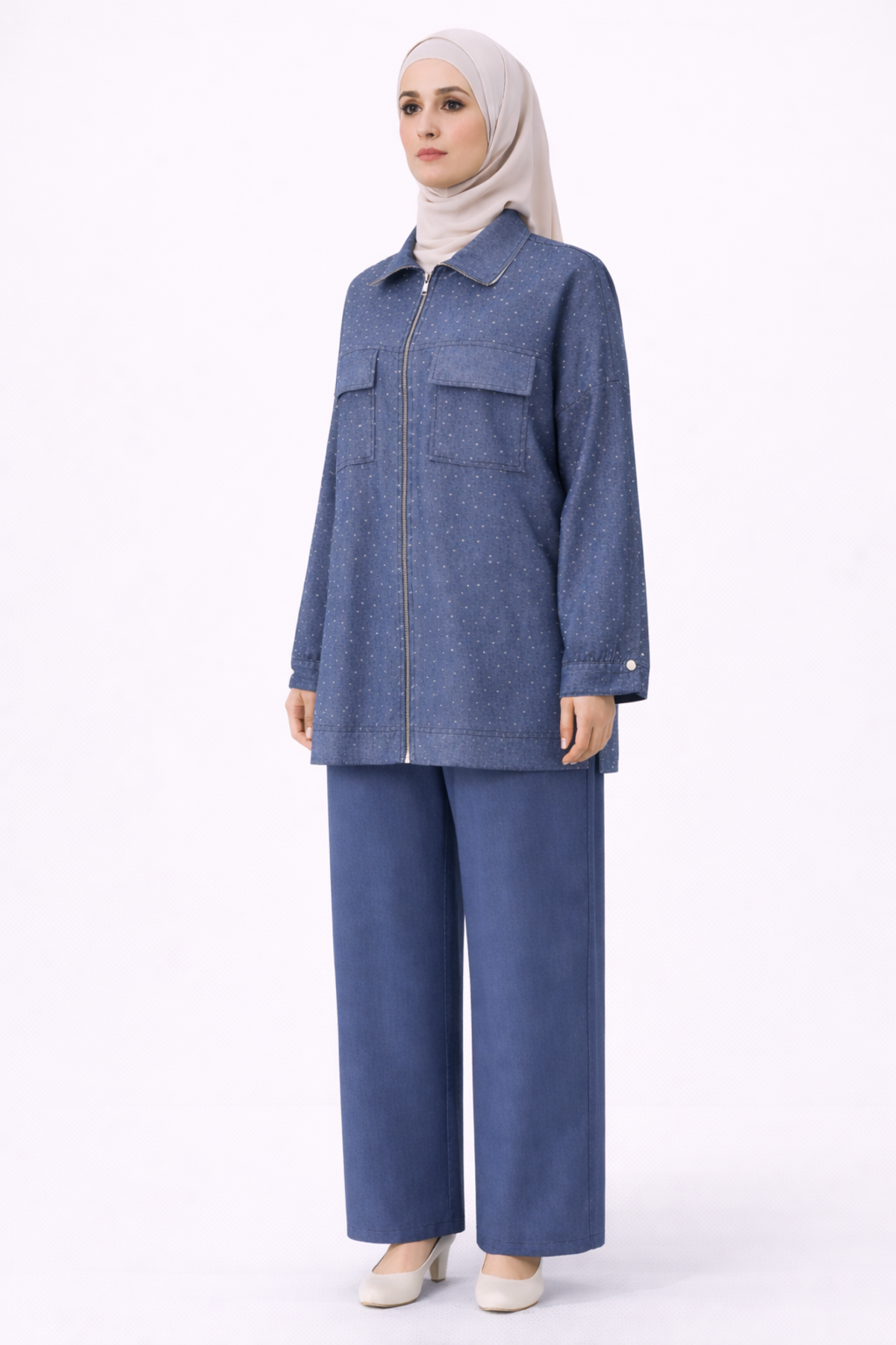 TAŞLI FERMUARLI TENCEL TAKIM