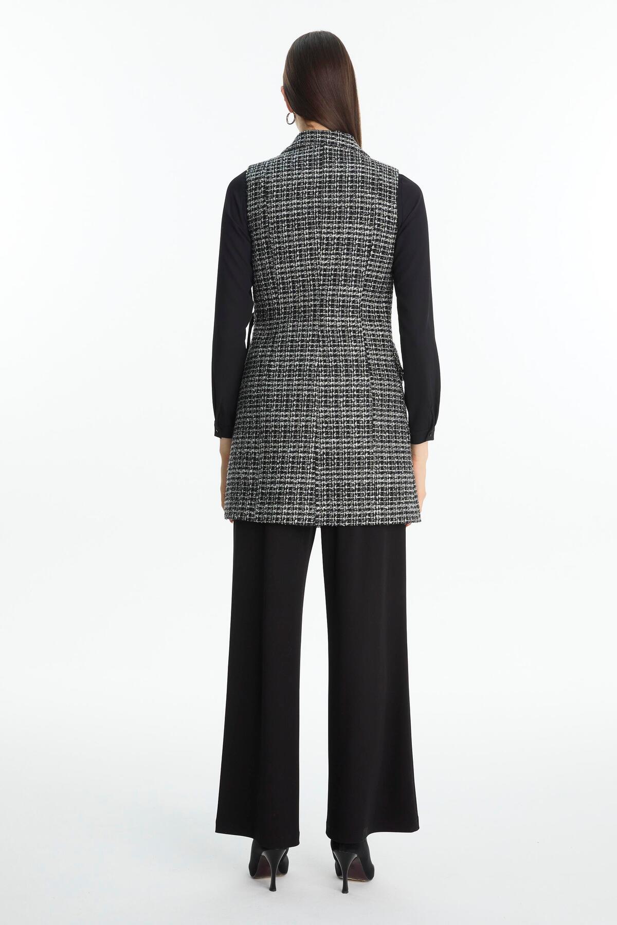TWEED DESENLİ KUŞAKLI YELEKLİ
