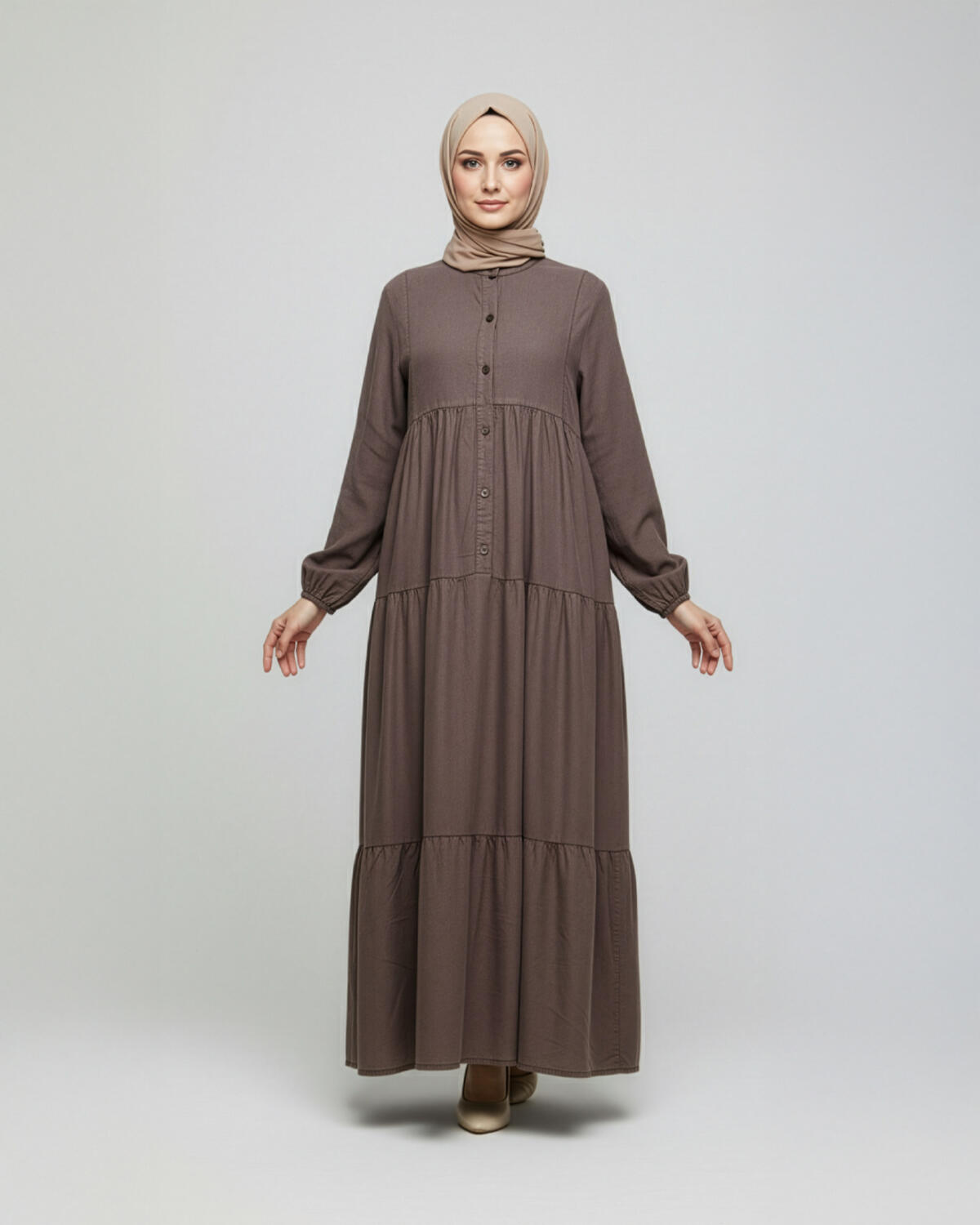 KATLI DÜĞMELİ TENCEL ELBİSE