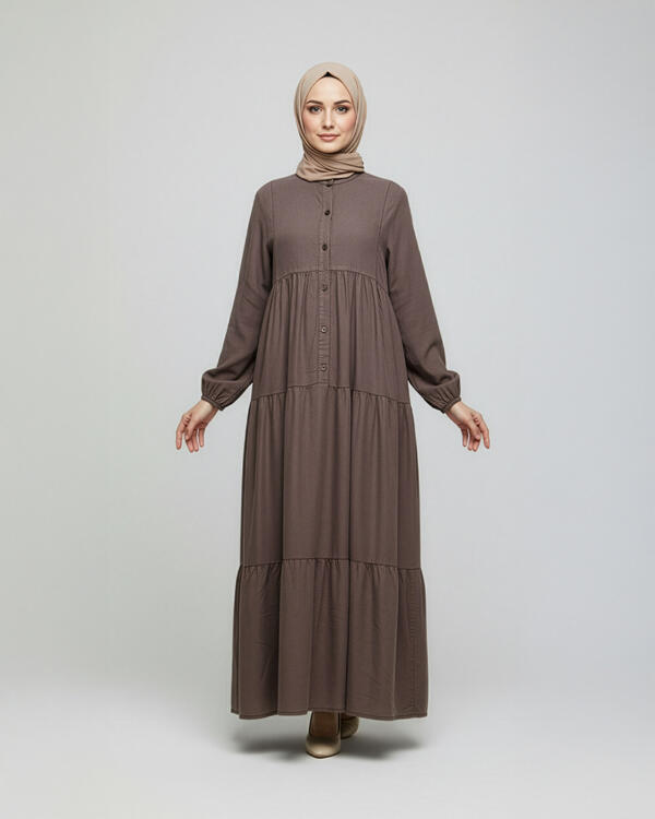 KATLI DÜĞMELİ TENCEL ELBİSE