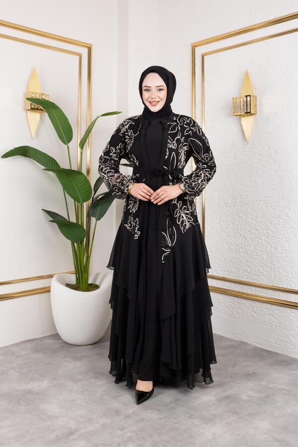 LASELİ ŞİFON KATLI ABAYA